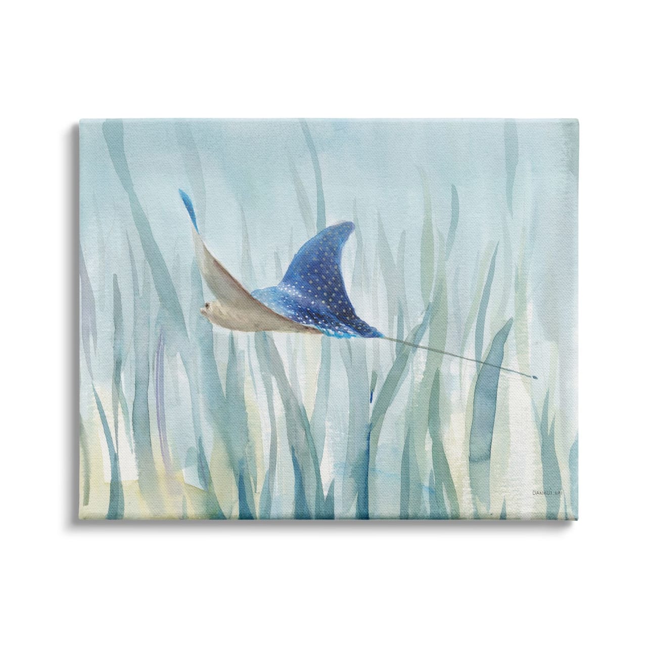 Stupell Industries Stingray Aquatic Animal Ocean Blue Spotted Sea Creature Canvas Wall Art